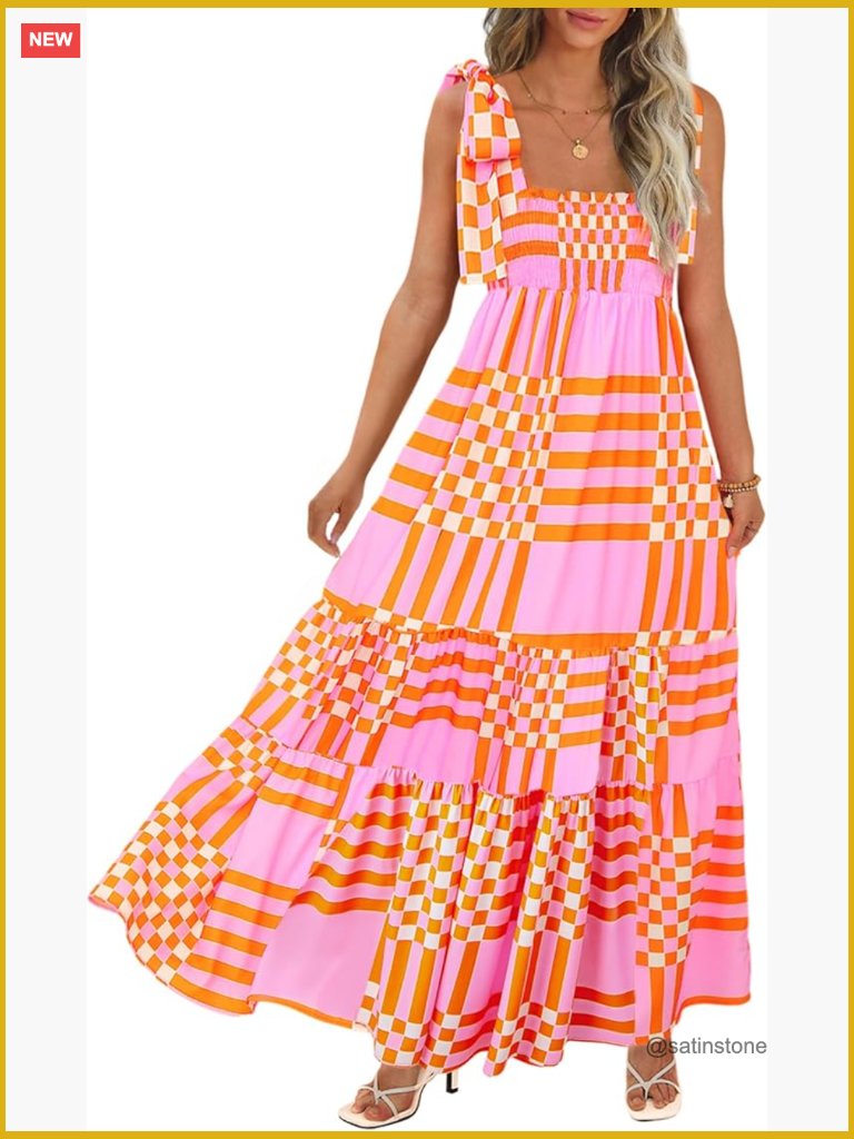 Women's Boho Maxi Dress With Spaghetti Straps And Square Neck